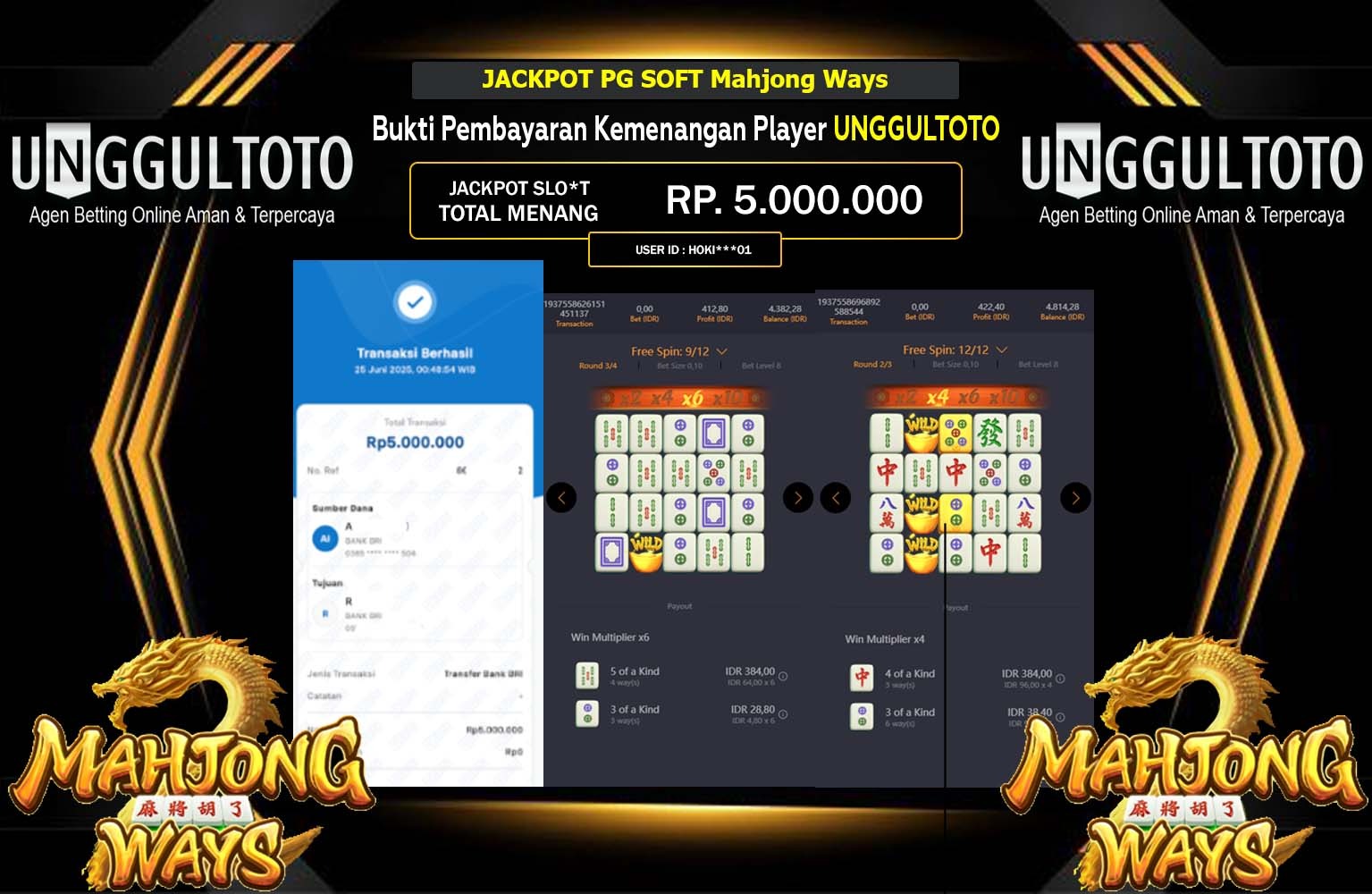 UNGGULTOTO JACKPOT Pg Soft (Mahjong Ways ) Rp.5.000.000,- LUNAS