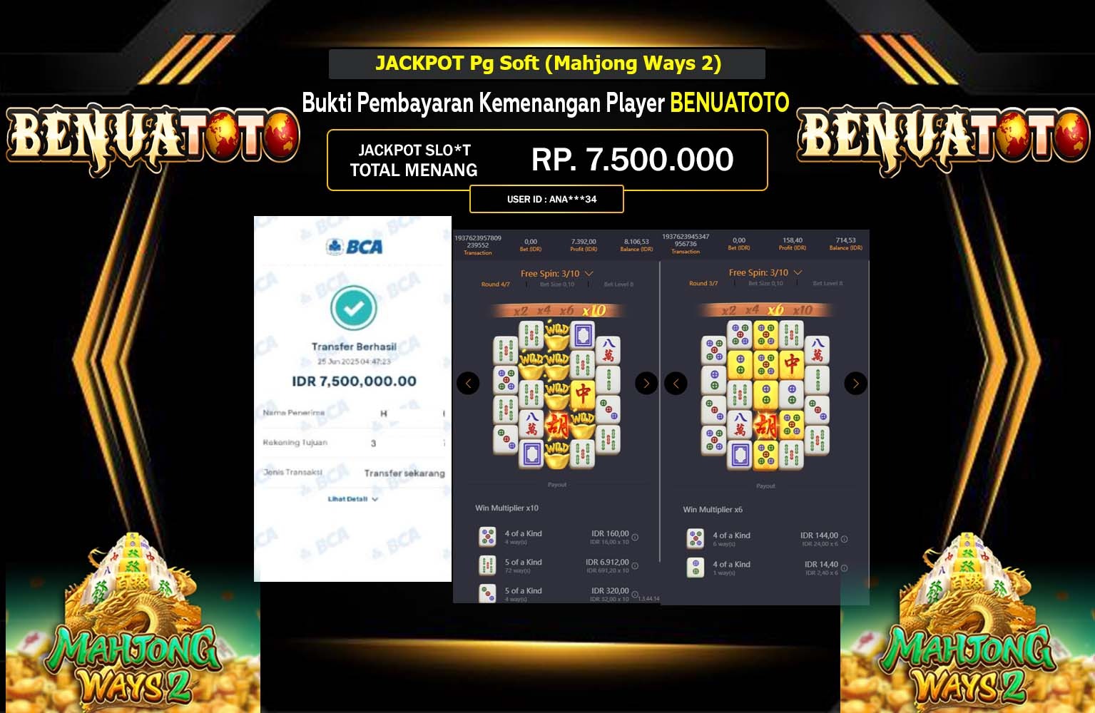 BENUATOTO JACKPOT MAHJONG WAYS 2 Rp.7.500.000,- LUNAS