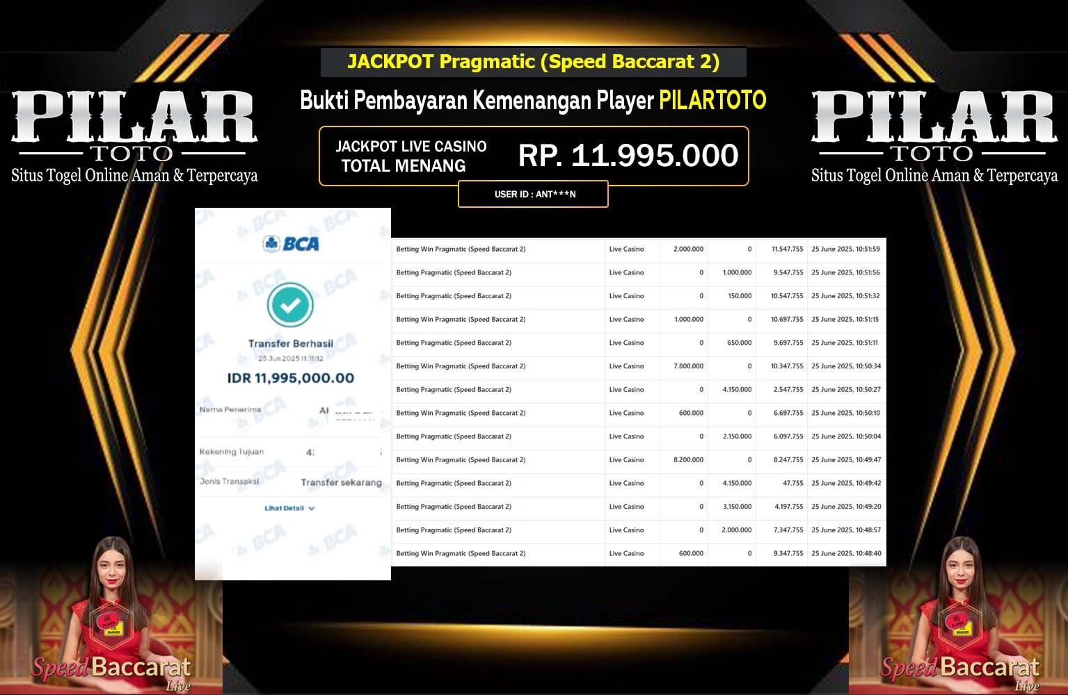 PILARTOTO JACKPOT INDONESIA SPEED BACCARAT 2 Rp.11.995.000,- LUNAS