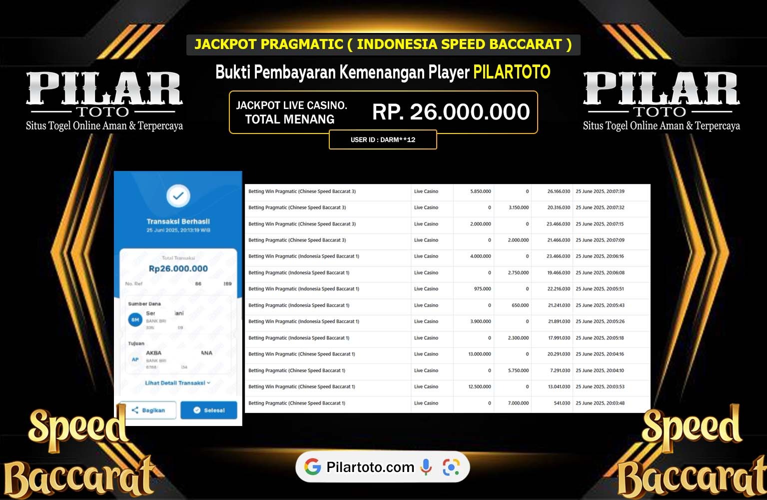PILARTOTO JACKPOT PRAGMATIC SPEED BACCARAT Rp.26.000.000,- LUNAS