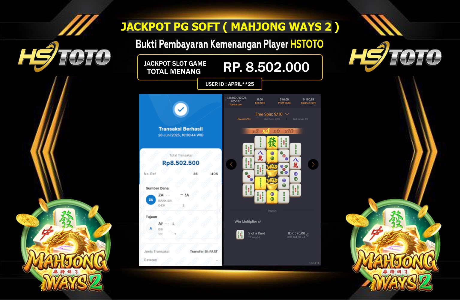 HSTOTO JACKPOT PG SOFT MAHJONG WAYS 2 Rp.8.502.000,- LUNAS