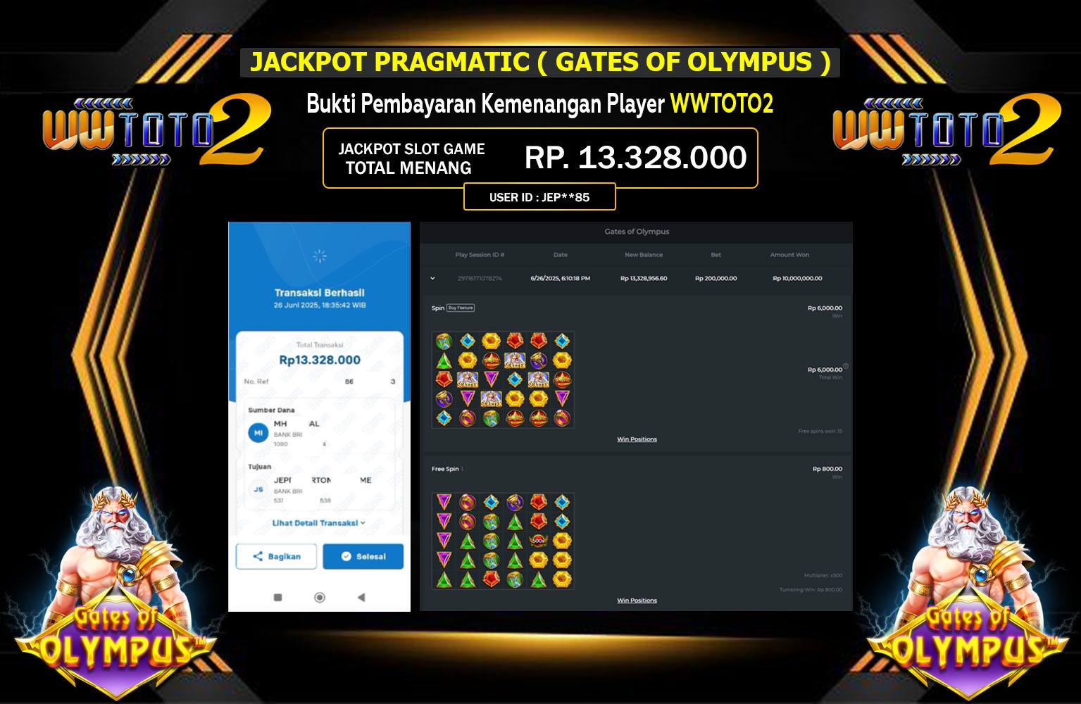 WWTOTO2 JACKPOT PRAGMATIC GATES OF OLYMPUS Rp.13.328.000,- LUNAS