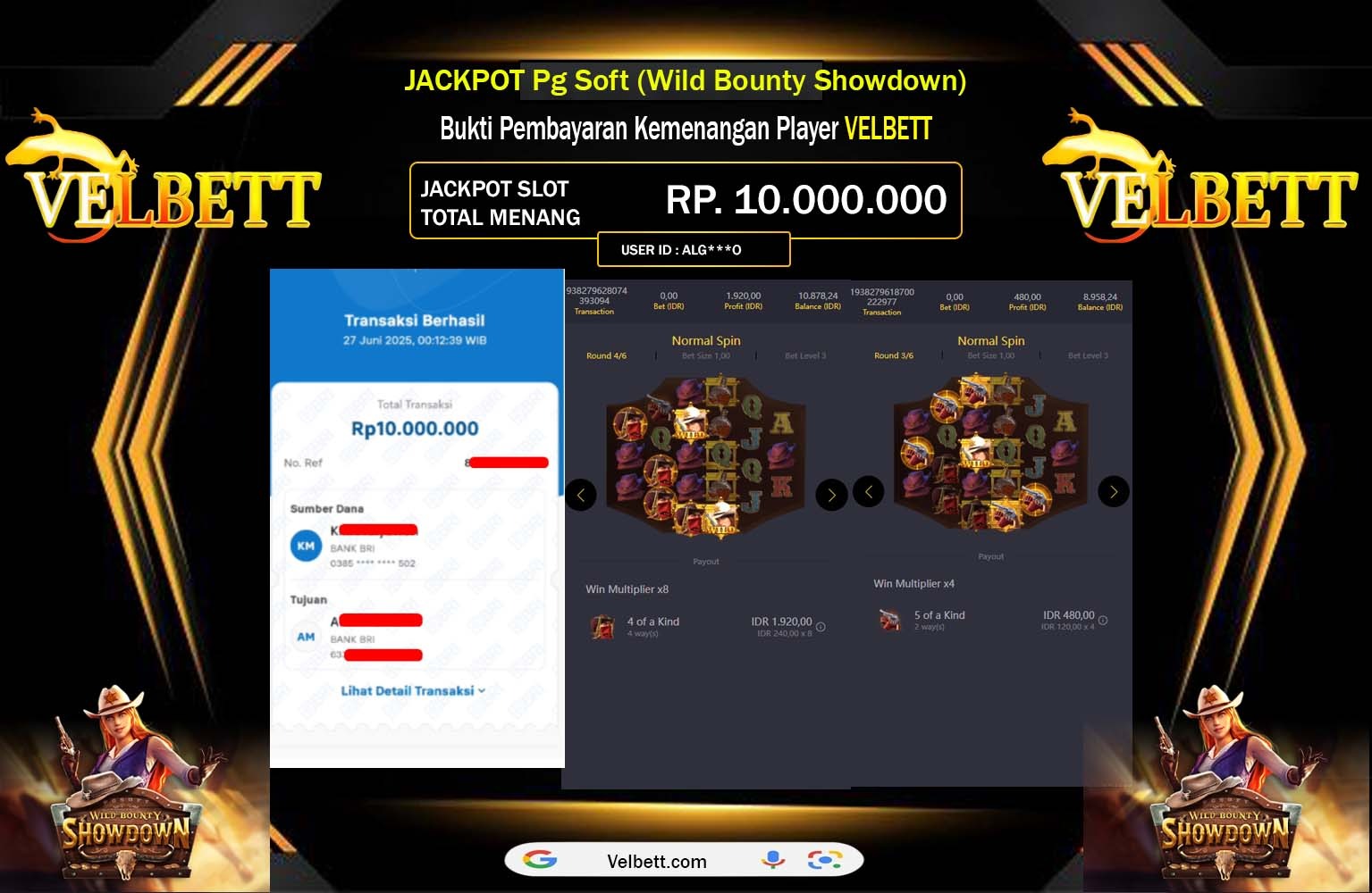 VELBETT JACKPOT Pg Soft (Wild Bounty Showdown) Rp.10.000.000,- LUNAS