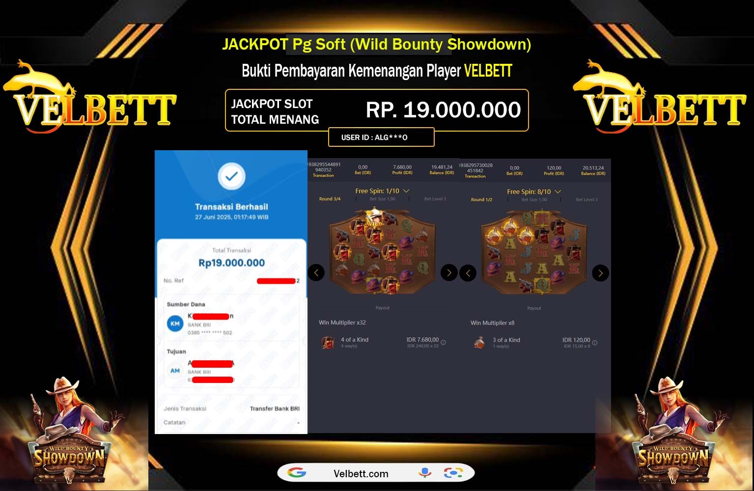 VELBETT JACKPOT Pg Soft (Wild Bounty Showdown) Rp.19.000.000,- LUNAS