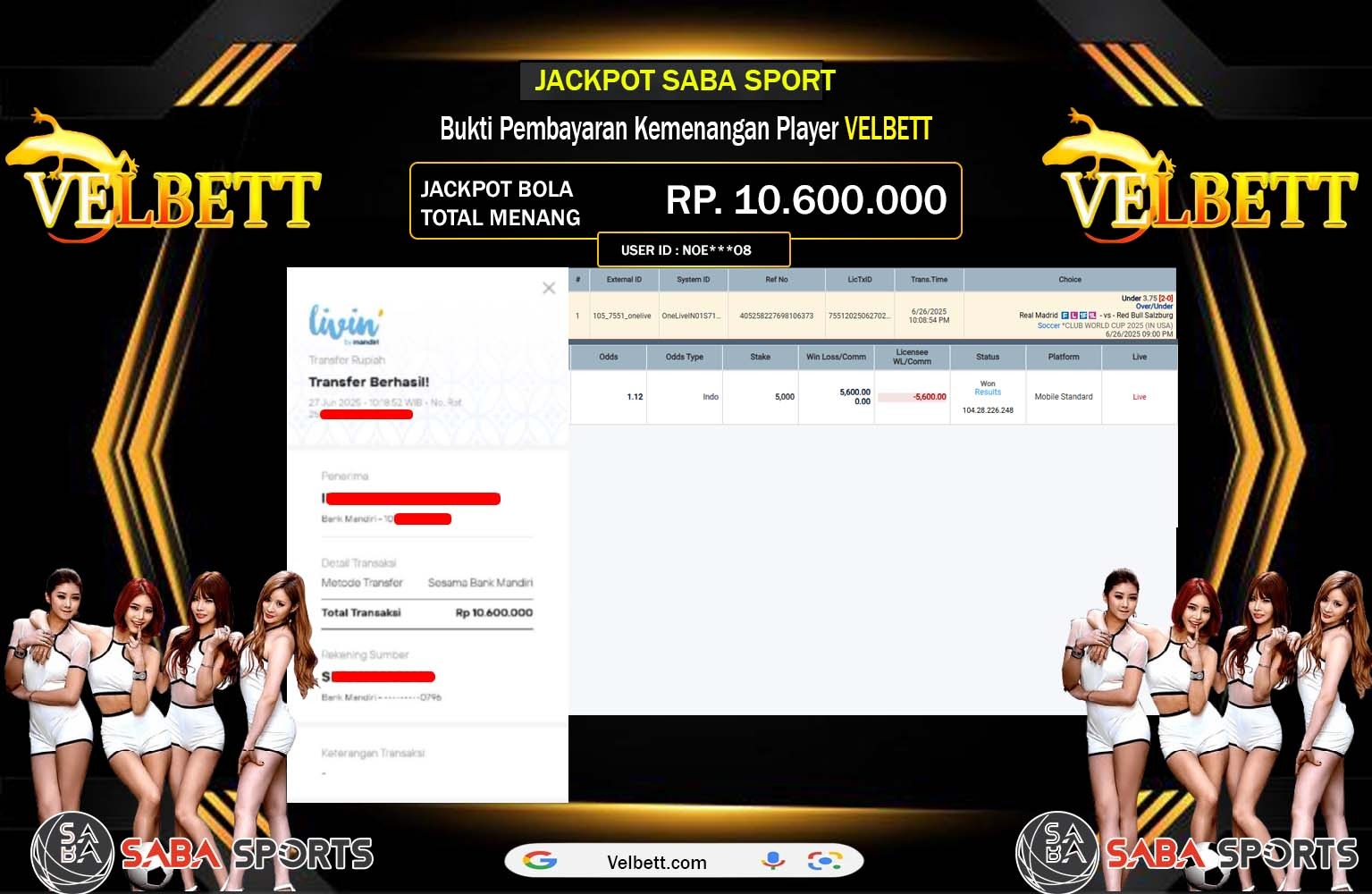 VELBETT JACKPOT SABA SPORT Rp.10.600.000,- LUNAS