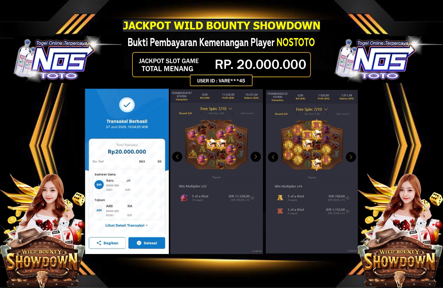 NOSTOTO JACKPOT PG SOFT WILD BOUNTY SHOWDOWN Rp.20.000.000,- LUNAS