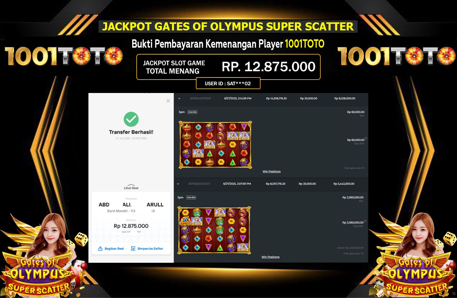 1001TOTO JACKPOT PRAGMATIC GATES OF OLYMPUS SUPER SCATTER Rp.12.875.000,- LUNAS