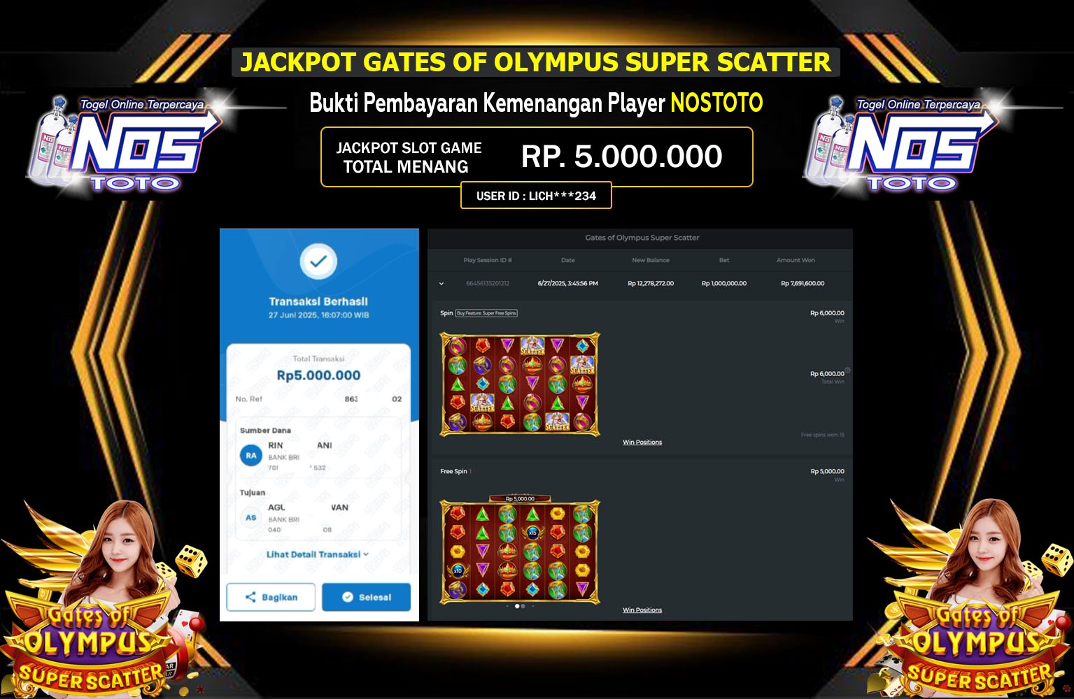 NOSTOTO JACKPOT GATES OF OLYMPUS SUPER SCATTER Rp.5.000.000,- LUNAS