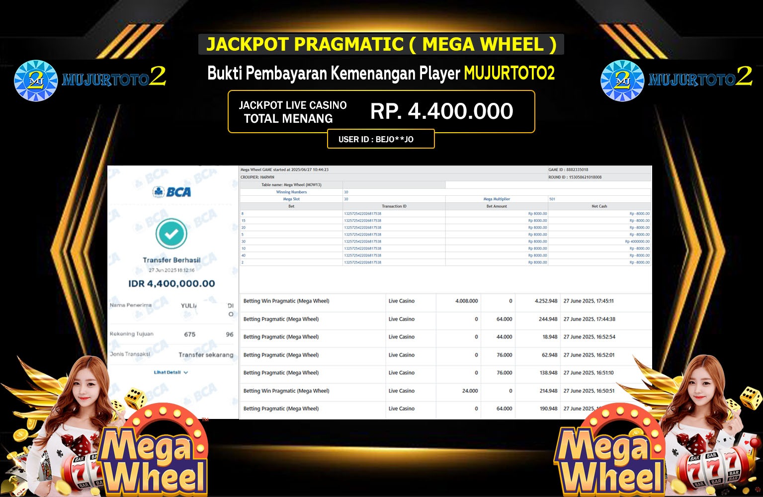 MUJURTOTO2 JACKPOT PRAGMATIC MEGA WHEEL Rp.4.400.000,- LUNAS