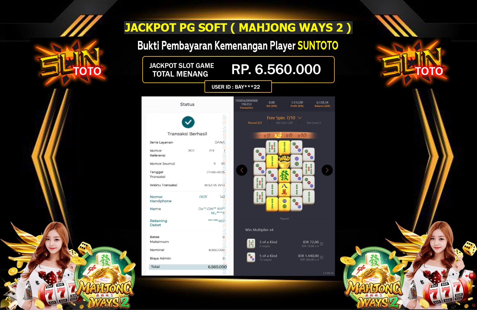 SUNTOTO JACKPOT PG SOFT MAHJONG WAYS 2 Rp.6.560.000,- LUNAS