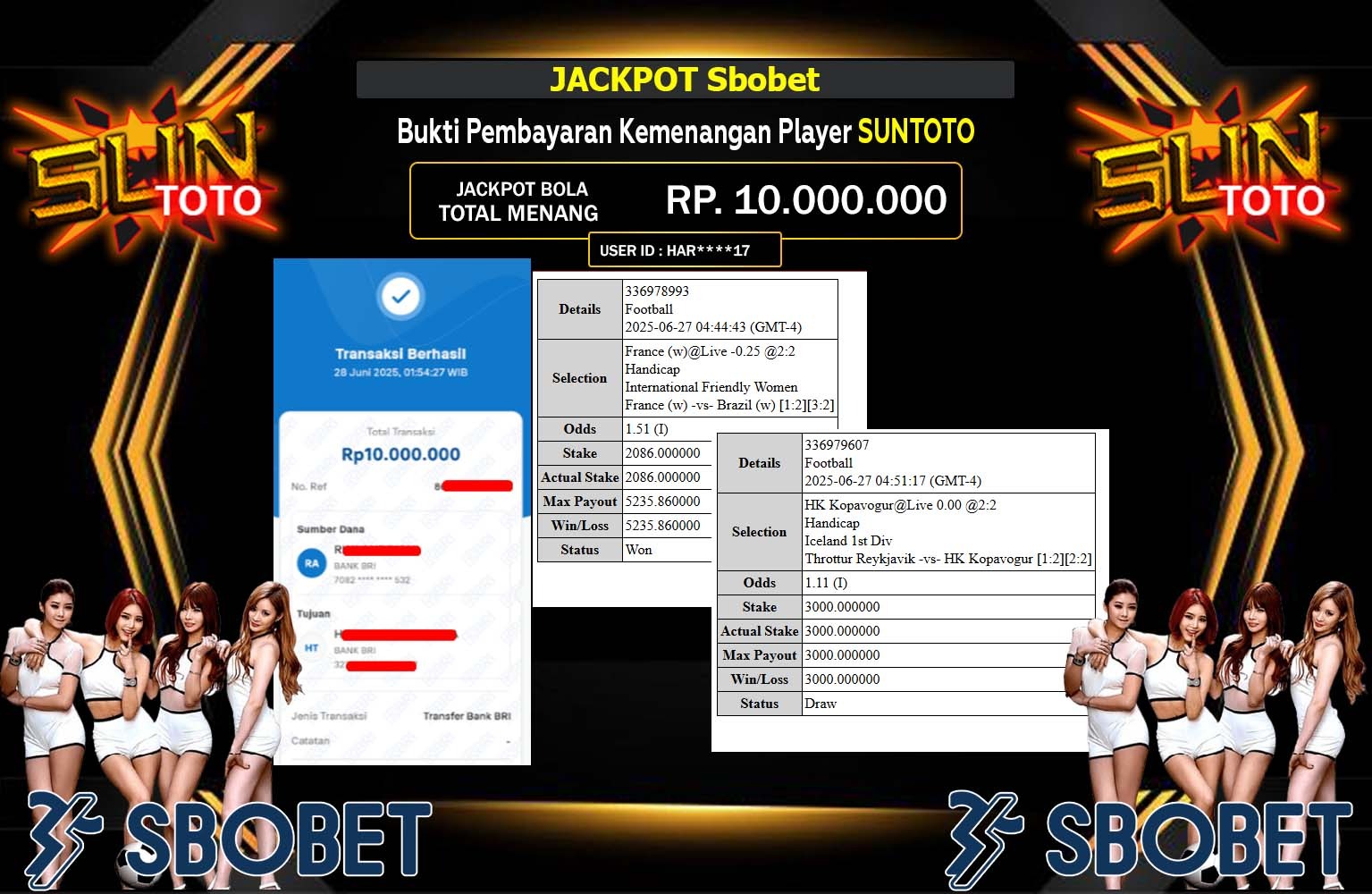 SUNTOTO JACKPOT SBOBET Rp.10.000.000,- LUNAS
