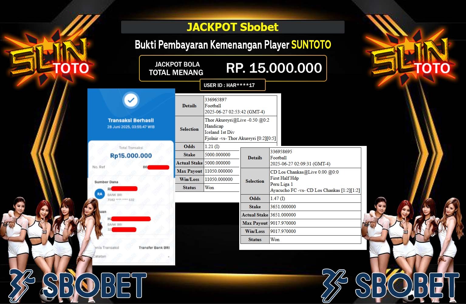 SUNTOTO JACKPOT SBOBET Rp.15.000.000,- LUNAS