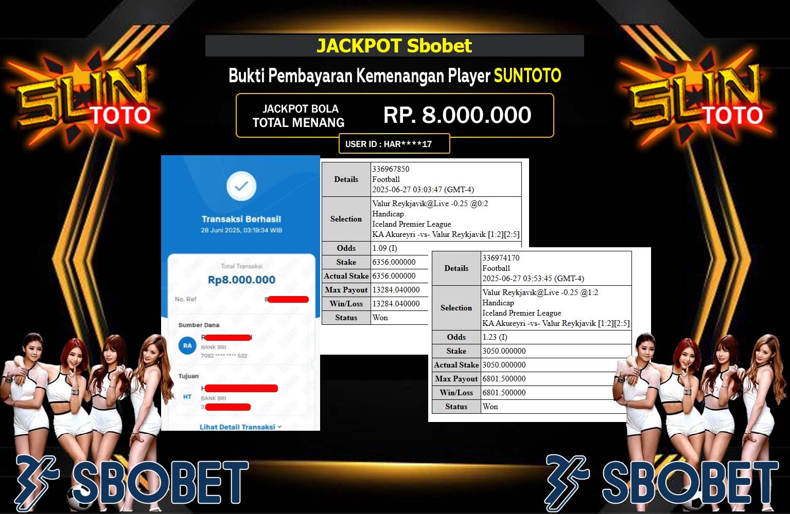 SUNTOTO JACKPOT SBOBET Rp.8.000.000,- LUNAS