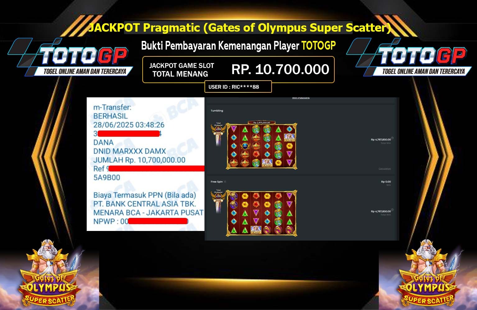 TOTOGP JACKPOT PRAGMATIC GATES OF OLYMPUS SUPER SCATTER Rp.10.700.000,- LUNAS