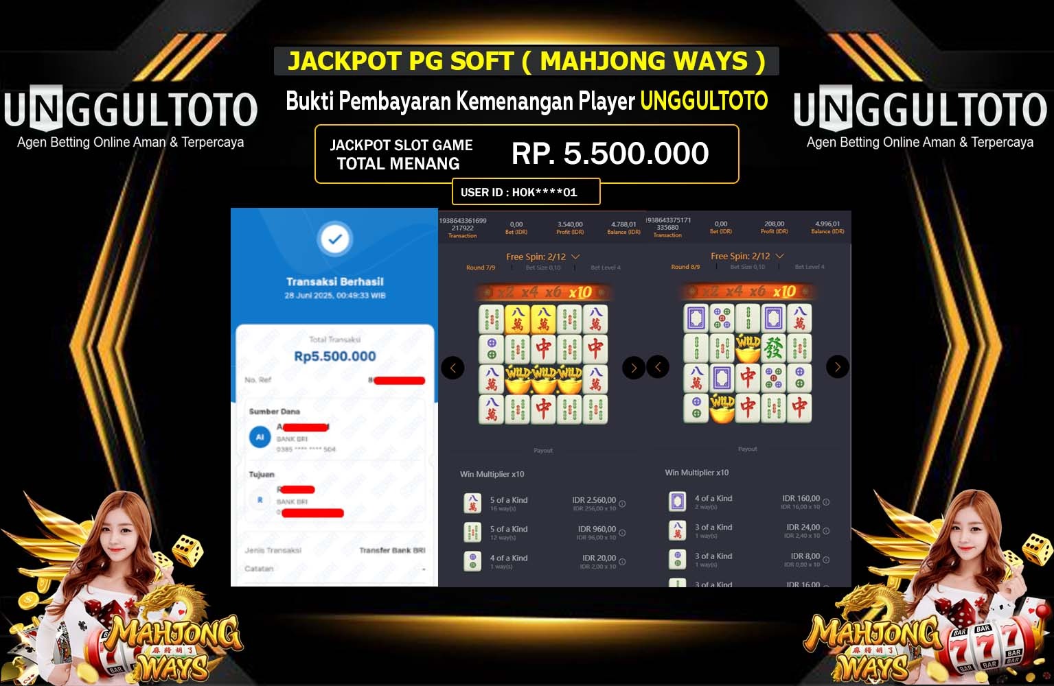 UNGGULTOTO JACKPOT Pg Soft (Mahjong Ways ) Rp.5.500.000,- LUNAS