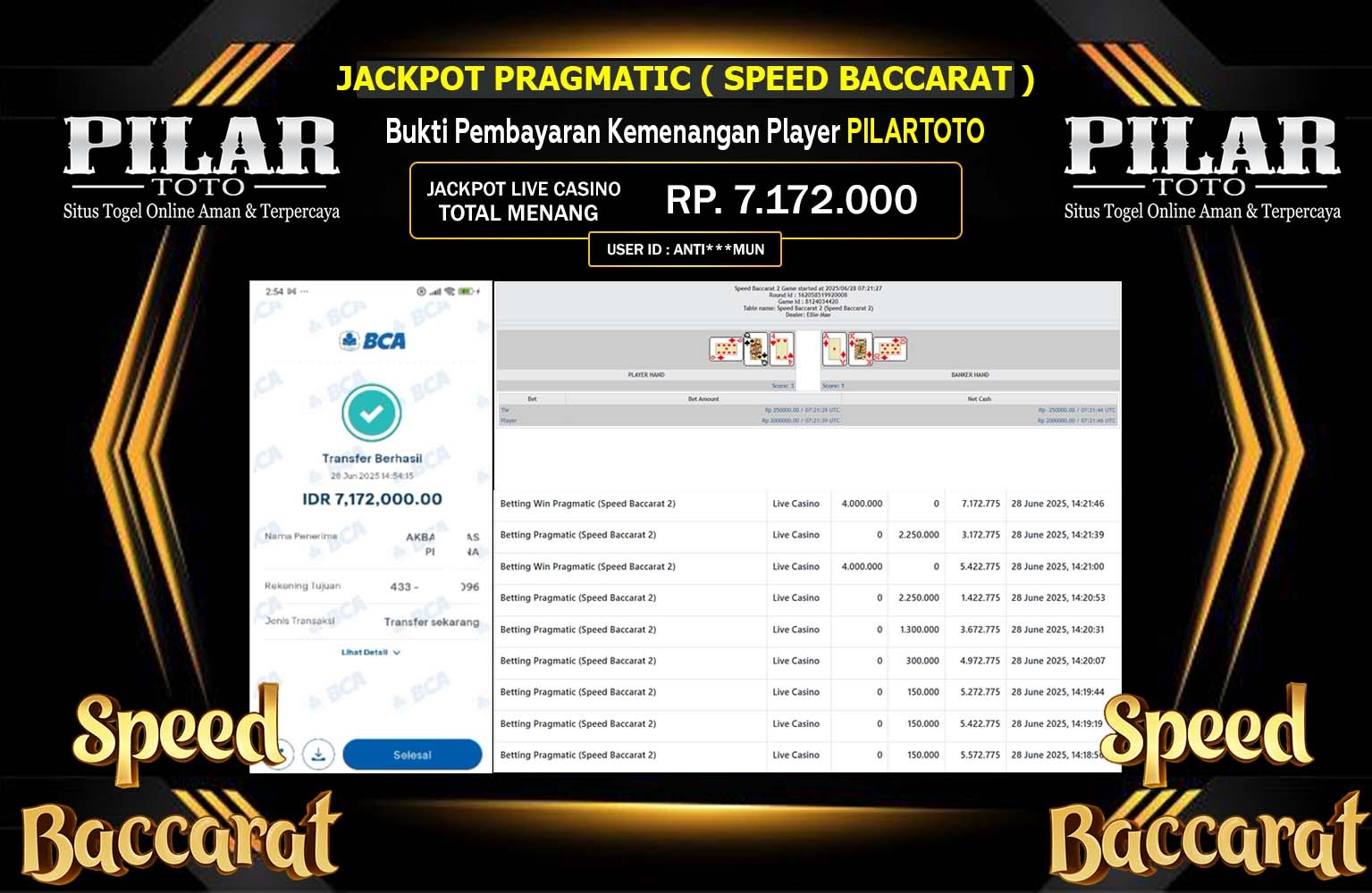 PILARTOTO JACKPOT PRAGMATIC SPEED BACCARAT  Rp.7.172.000,- LUNAS
