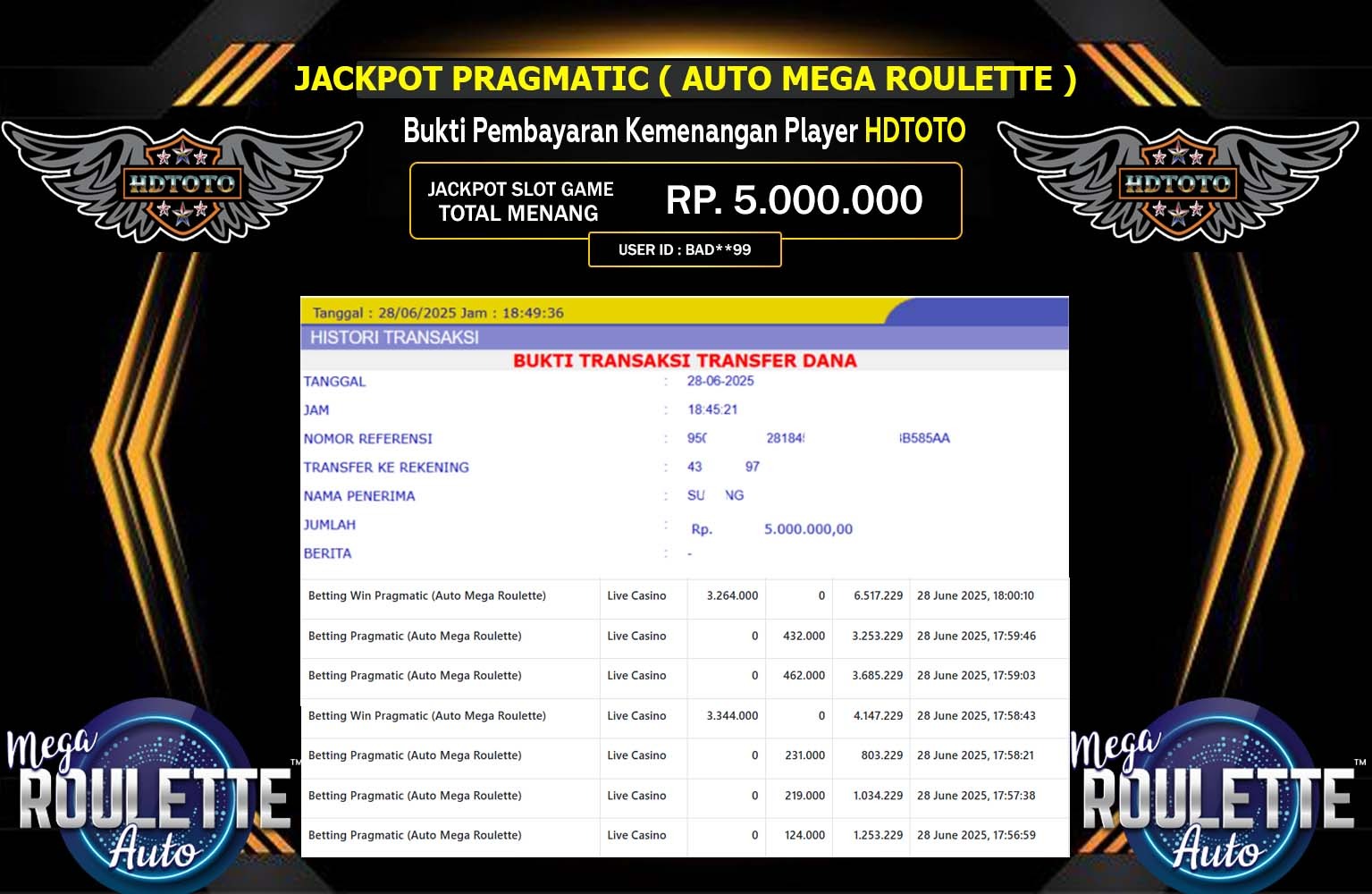 HDTOTO JACKPOT PRAGMATIC ( AUTO MEGA ROULETTE ) Rp.5.000.000,- LUNAS