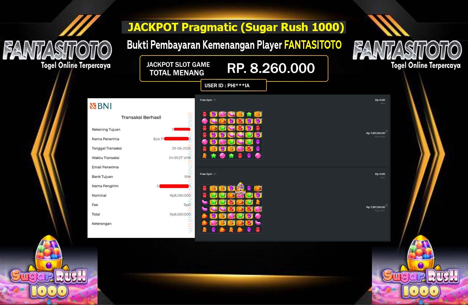 FANTASITOTO JACKPOT Pragmatic (Sugar Rush 1000) Rp.8.260.000,- LUNAS