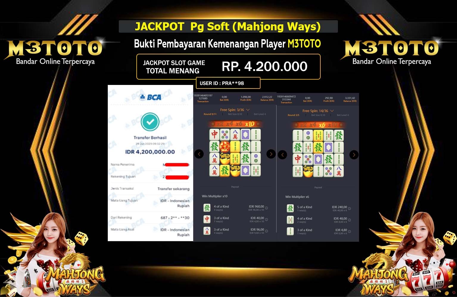 M3TOTO JACKPOT Pg Soft (Mahjong Ways) Rp.4.200.000,- LUNAS