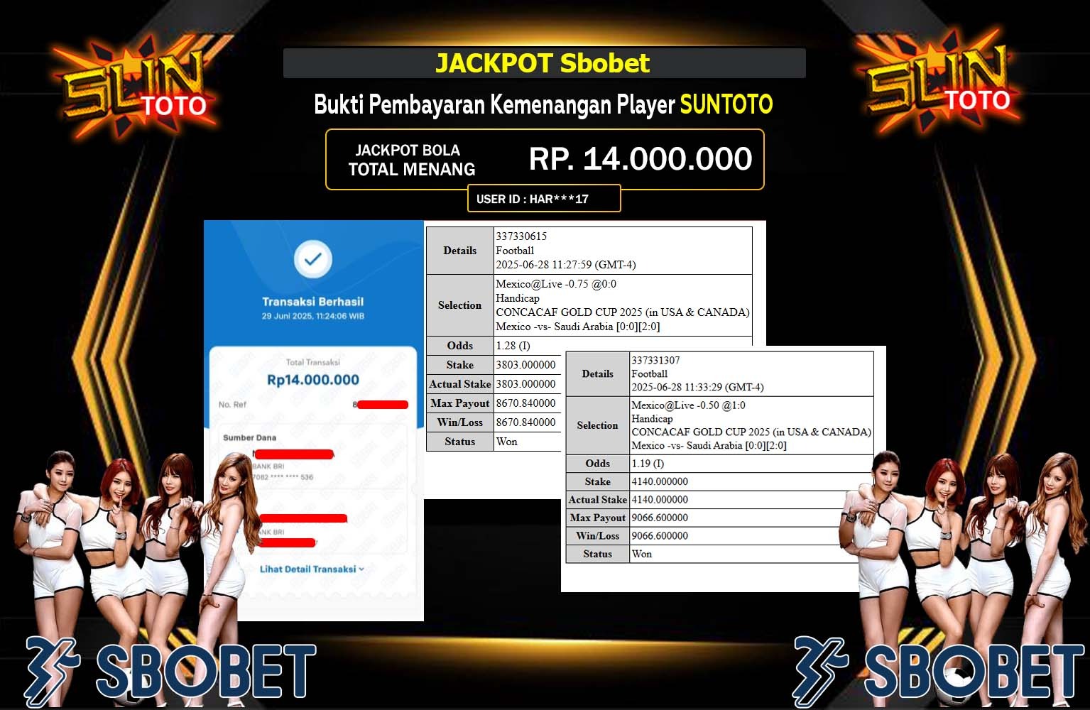SUNTOTO JACKPOT SBOBET Rp.14.000.000,- LUNAS