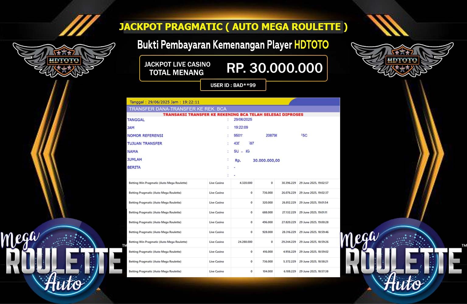 HDTOTO JACKPOT AUTO MEGA ROULETTE Rp.30.000.000,- LUNAS