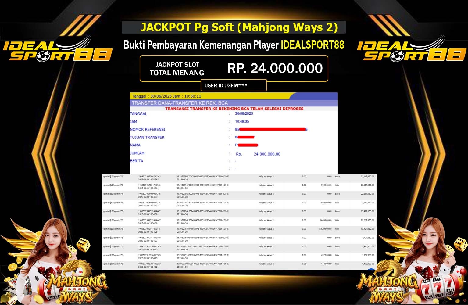 IDEALSPORT88 JACKPOT PG SOFT MAHJONG WAYS Rp.24.000.000,- LUNAS
