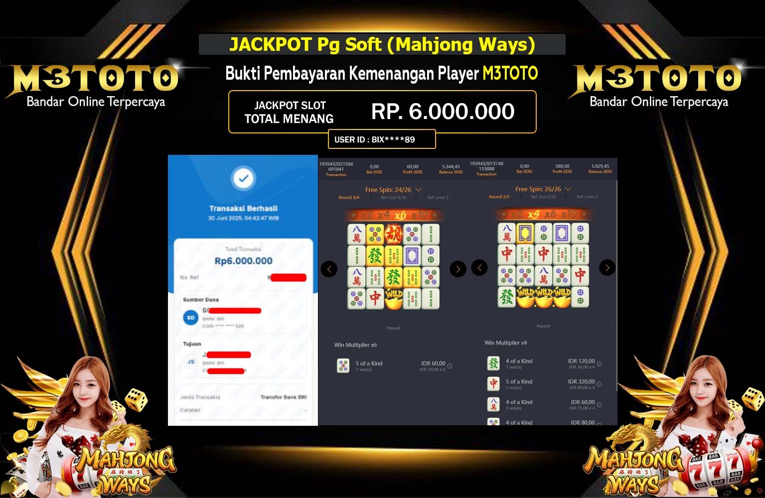 M3TOTO JACKPOT Pg Soft (Mahjong Ways) Rp.6.000.000,- LUNAS