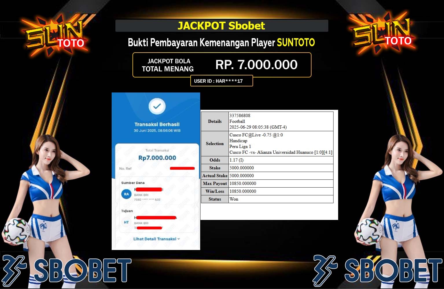 SUNTOTO JACKPOT SBOBET Rp.7.000.000,- LUNAS