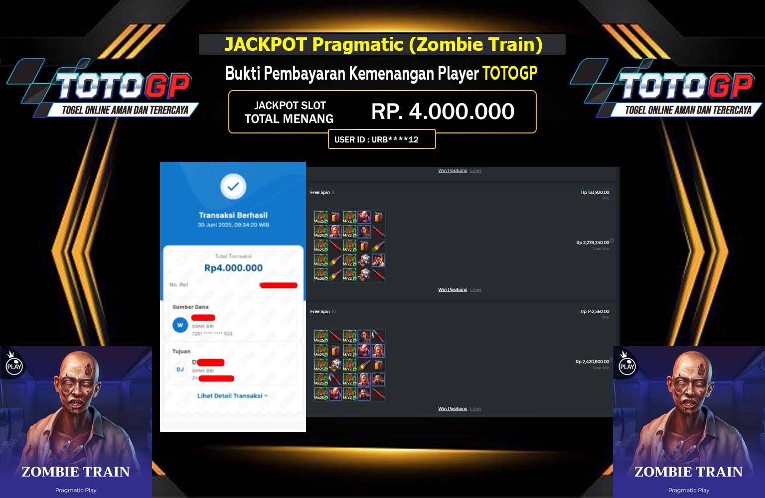 TOTOGP JACKPOT Pragmatic (Zombie Train) Rp.4.000.000,- LUNAS