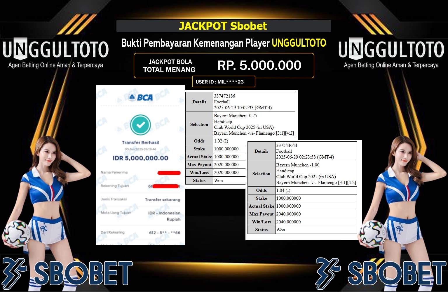 UNGGULTOTO JACKPOT SPORTSBOOK SBOBET Rp.5.000.000,- LUNAS