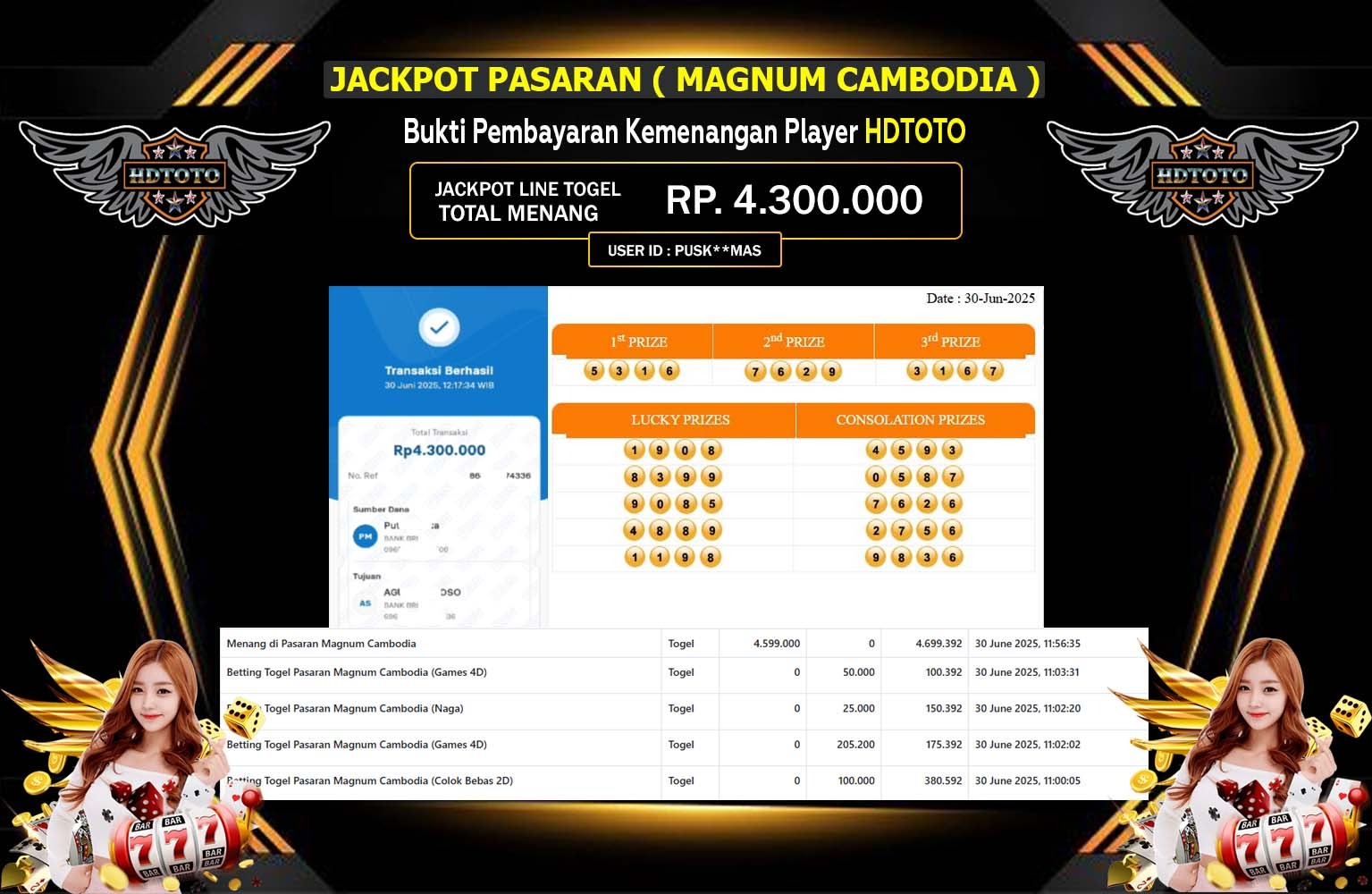 HDTOTO JACKPOT TOGEL MAGNUM CAMBODIA Rp.4.300.000,- LUNAS