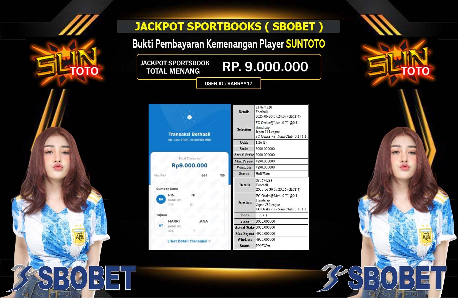 SUNTOTO JACKPOT SPORTSBOOK SBOBET Rp.9.000.000,- LUNAS