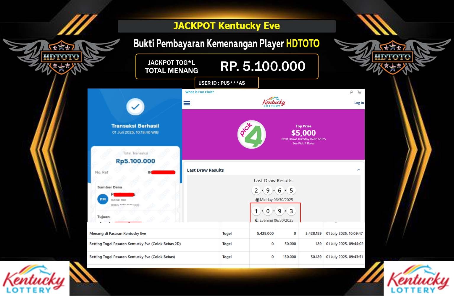 HDTOTO JACKPOT TOGEL KENTUCKY EVENING Rp.5.100.000,- LUNAS