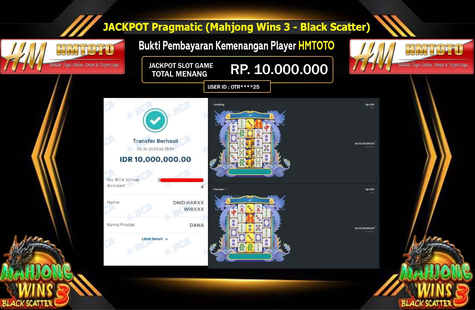 HMTOTO JACKPOT Pragmatic (Mahjong Wins 3 - Black Scatter) Rp.10.000.000,- LUNAS