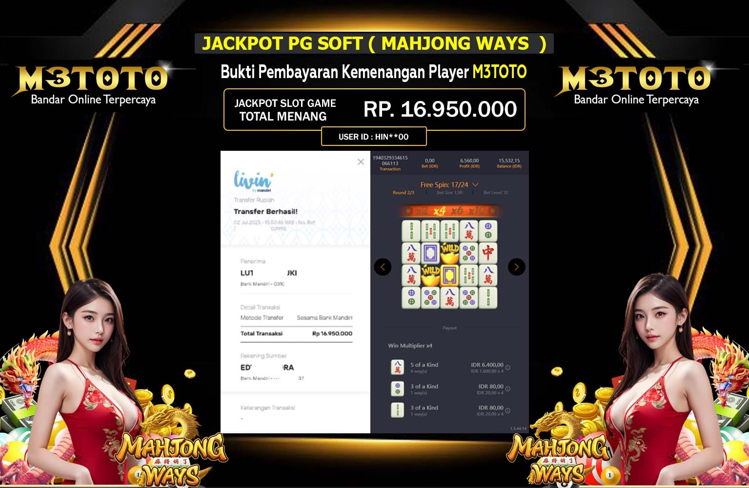 M3TOTO JACKPOT SLOT MAHJONG WAYS Rp16.950.000,- LUNAS