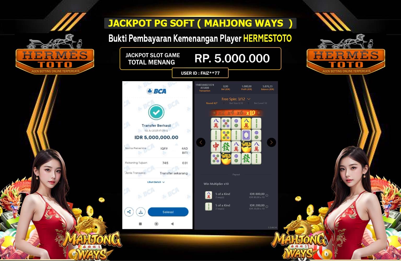 HERMESTOTO JACKPOT SLOT MAHJONG WAYS Rp.5.000.000,- LUNAS