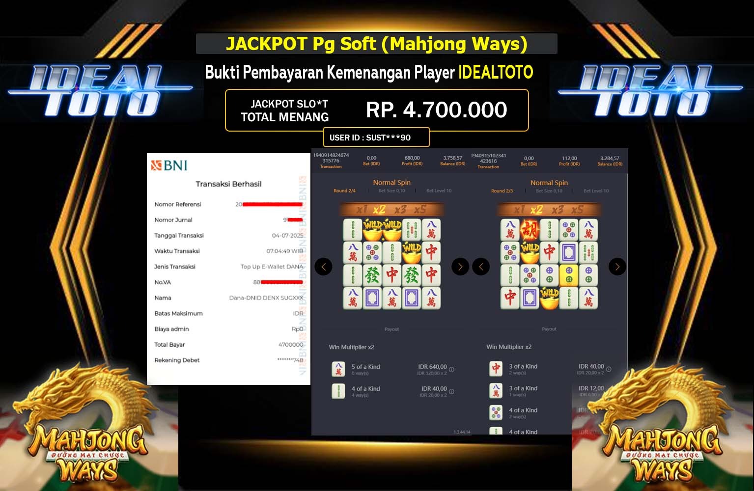 IDEALTOTO JACKPOT PG SOFT MAHJONG WAYS   Rp.4.700.000,- LUNAS