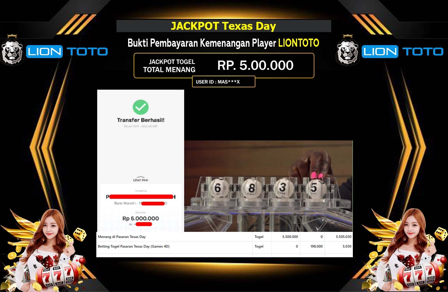 LIONTOTO JACKPOT TEXAS DAY Rp.5.000.000,- LUNAS