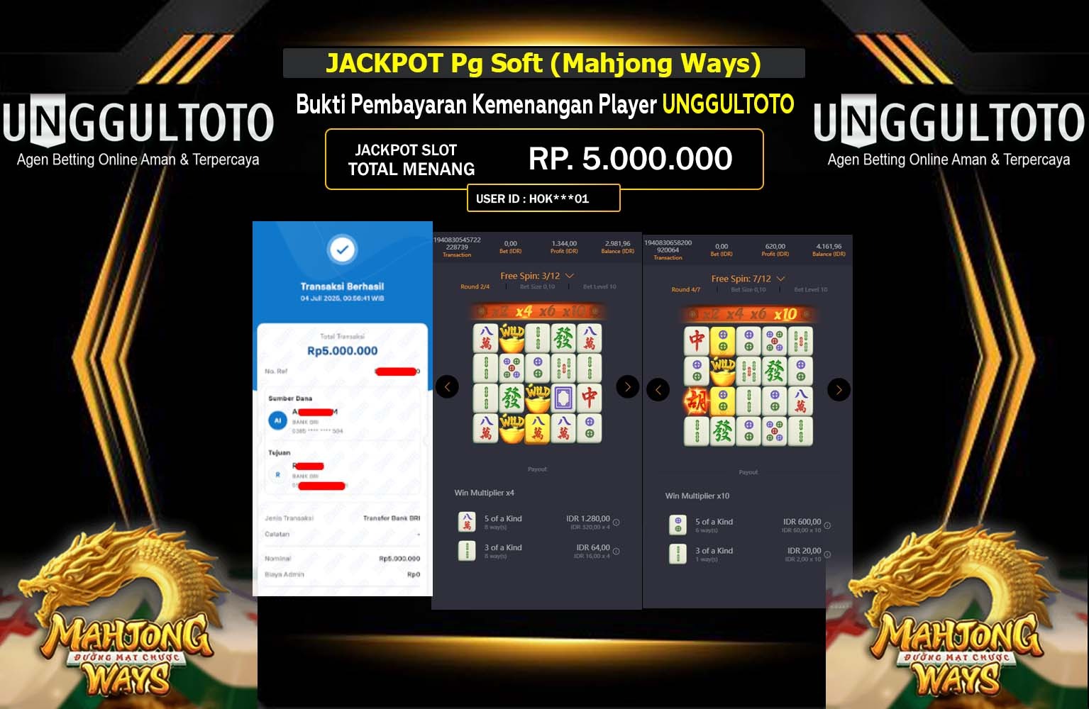 UNGGULTOTO JACKPOT PG SOFT MAHJONG WAYS Rp.5.000.000,- LUNAS