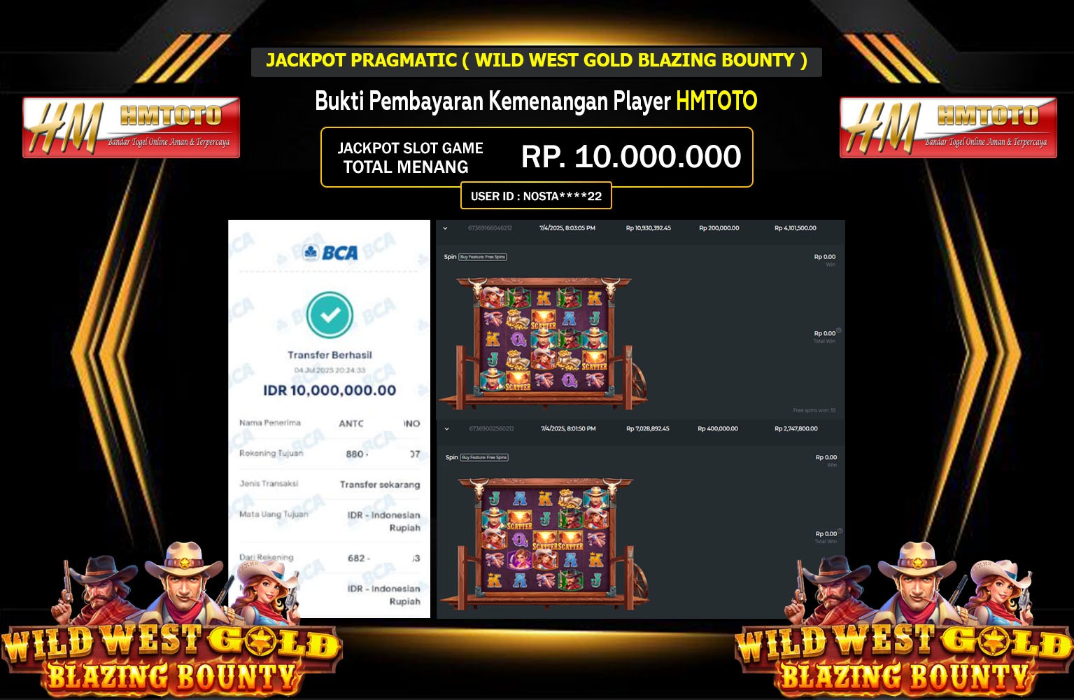 HMTOTO JACKPOT SLOT WILD WEST GOLD BLAZING BOUNTY Rp.10.000.000,- LUNAS