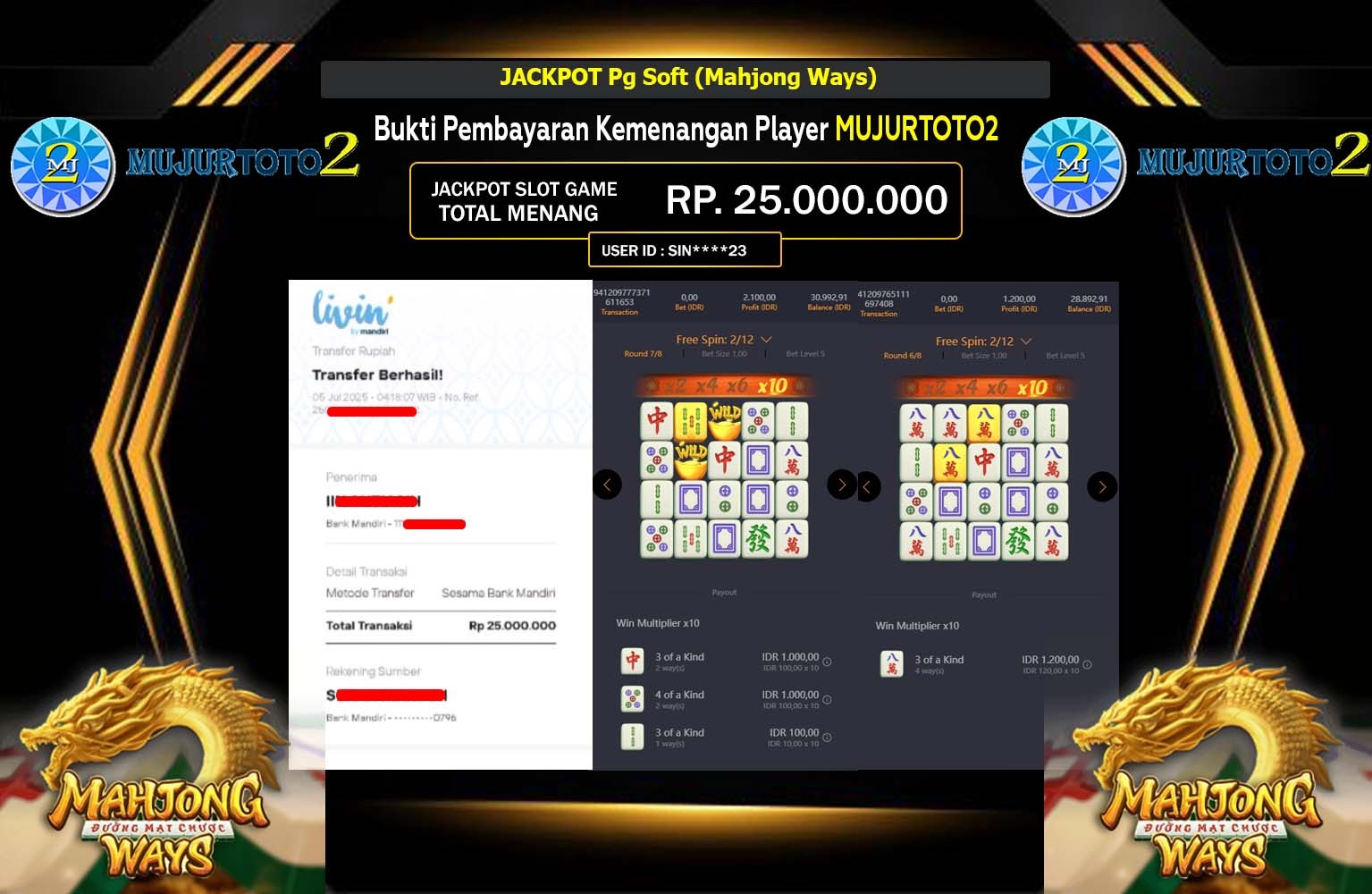 MUJURTOTO2 JACKPOT SLOT MAHJONG WAYS Rp.25.000.000,- LUNAS