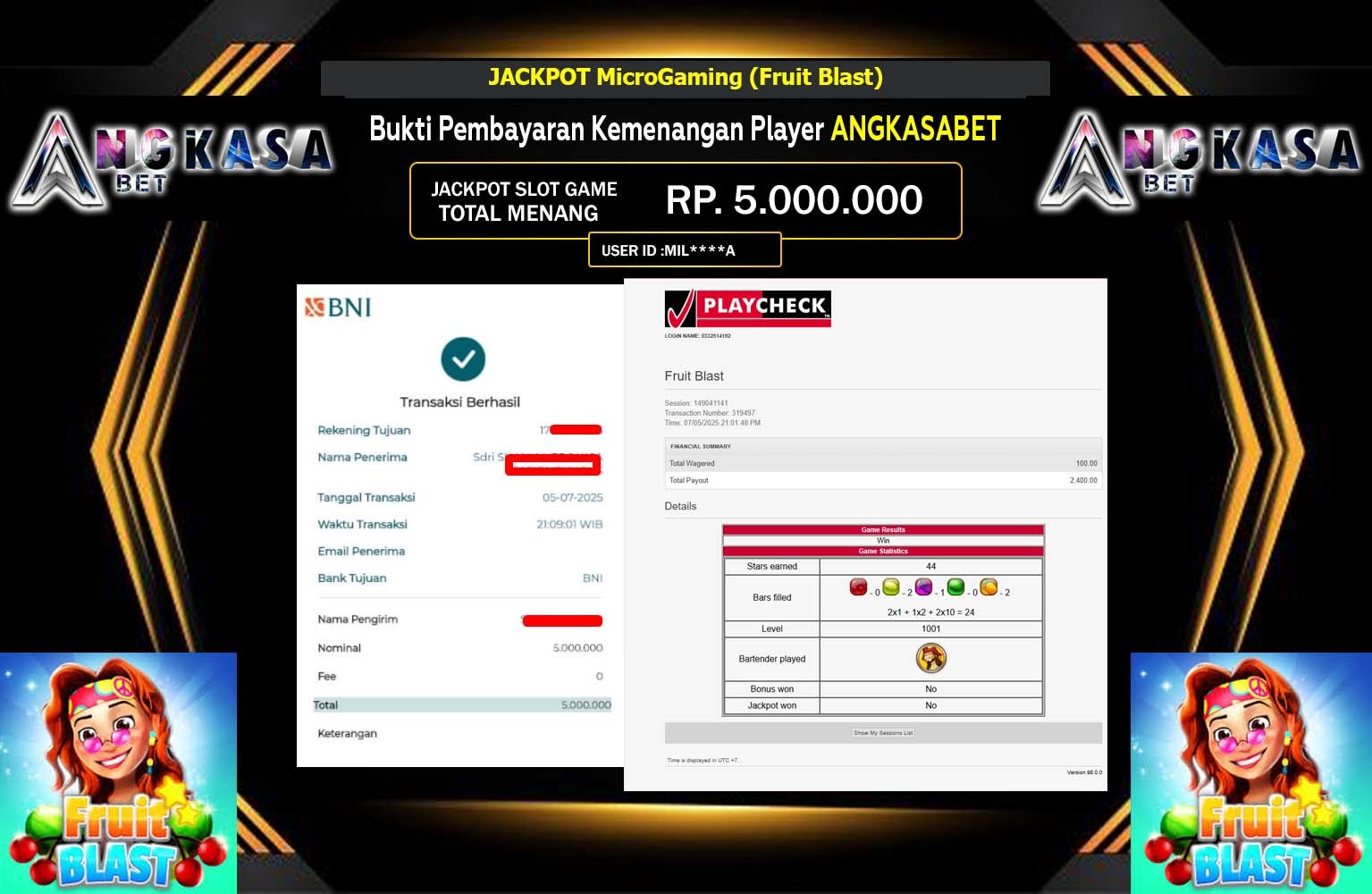 ANGKASABET JACKPOT MicroGaming (Fruit Blast) Rp.5.000.000,- LUNAS
