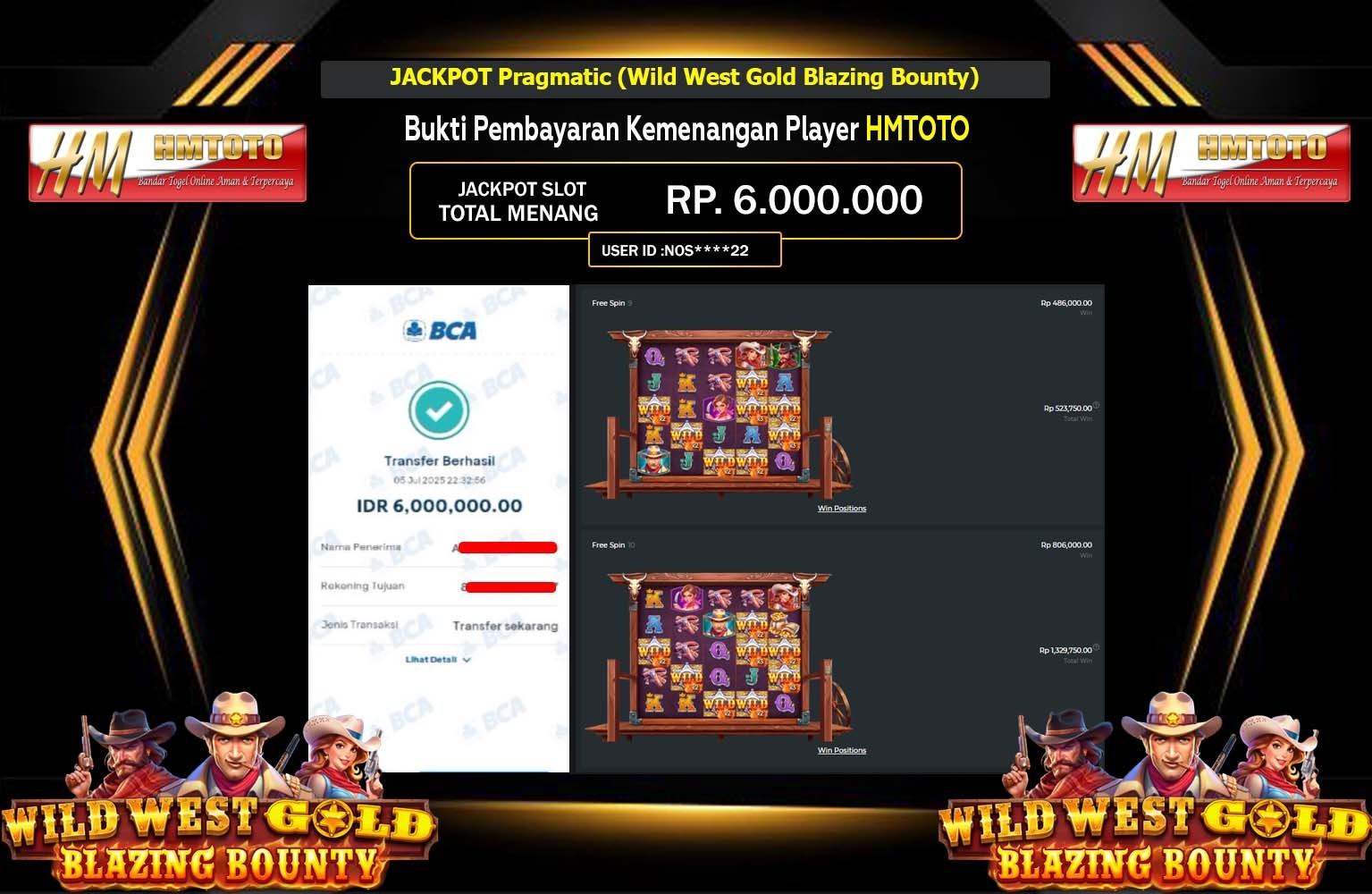 HMTOTO JACKPOT SLOT WILD WEST GOLD BLAZING BOUNTY Rp.6.000.000,- LUNAS