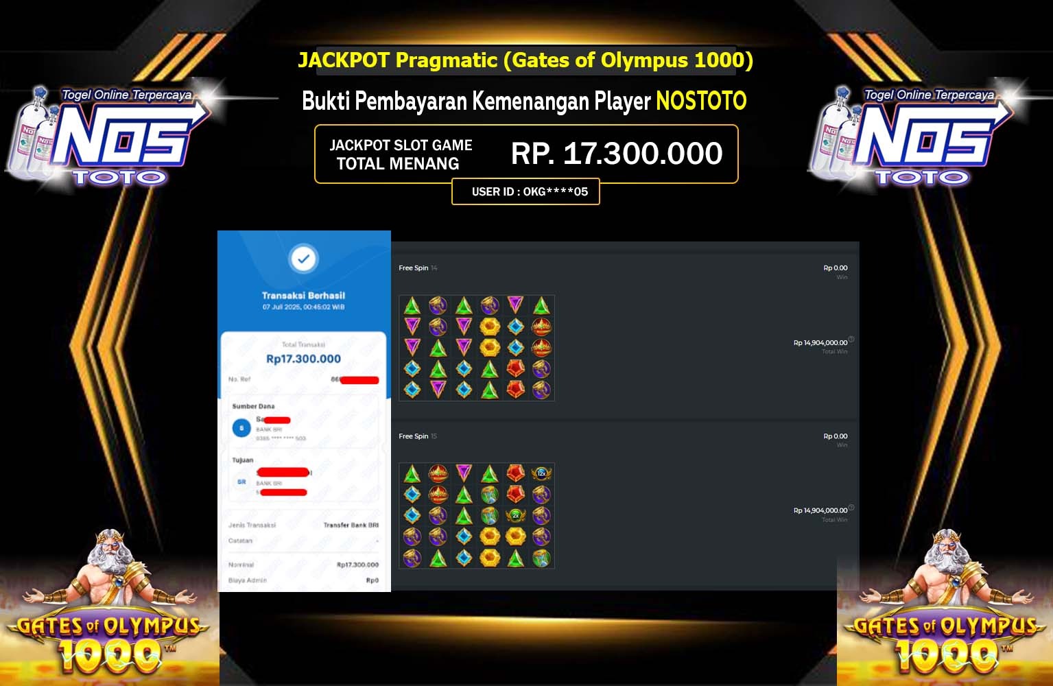 NOSTOTO JACKPOT PRAGMATIC GATES OF OLYMPUS 1000  Rp.17.300.000,- LUNAS