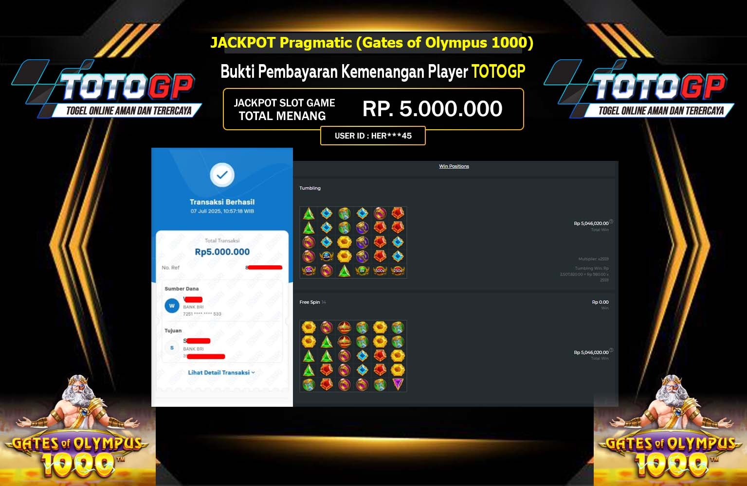 TOTOGP JACKPOT Pragmatic (Gates of Olympus 1000)  Rp.5.000.000,- LUNAS