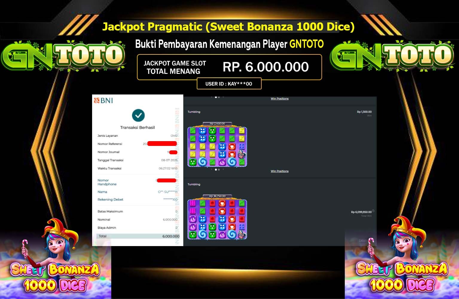 GNTOTO JACKPOT SLOT SWEET BONANZA 1000 Dice Rp.6.000.000,- LUNAS