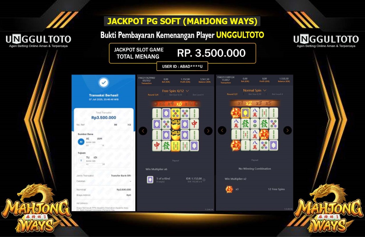 UNGGULTOTO JACKPOT SLOT MAHJONG WAYS Rp.3.500.000,- LUNAS