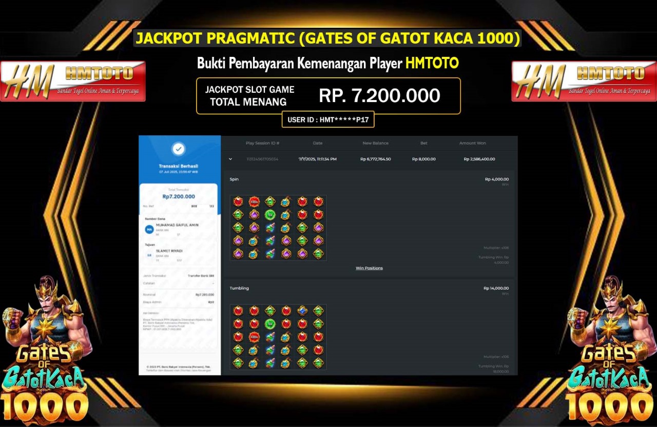 HMTOTO JACKPOT PRAGMATIC (GATES OF GATOT KACA 1000) Rp.7.200.000,- LUNAS