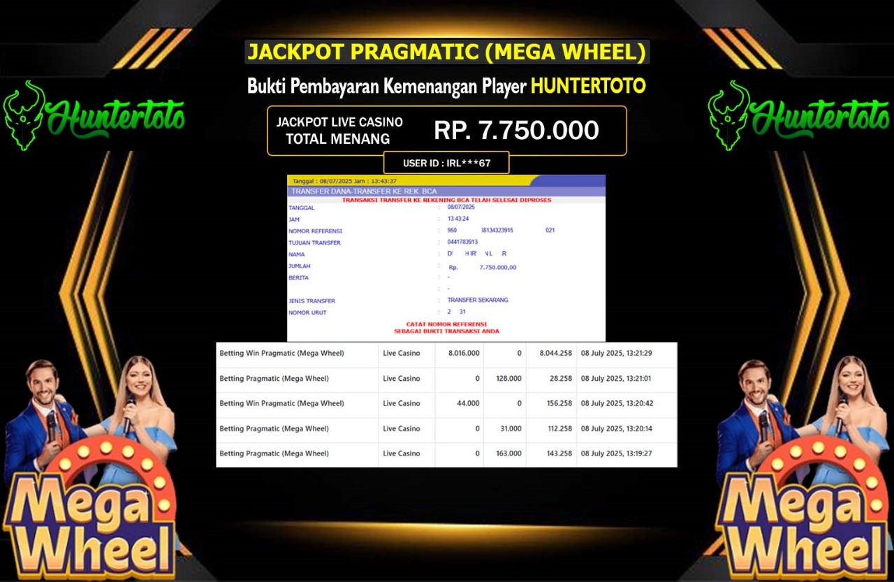 HUNTERTOTO JACKPOT LIVE CASINO PRAGMATIC (MEGA WHEEL) Rp.7.750.000,- LUNAS