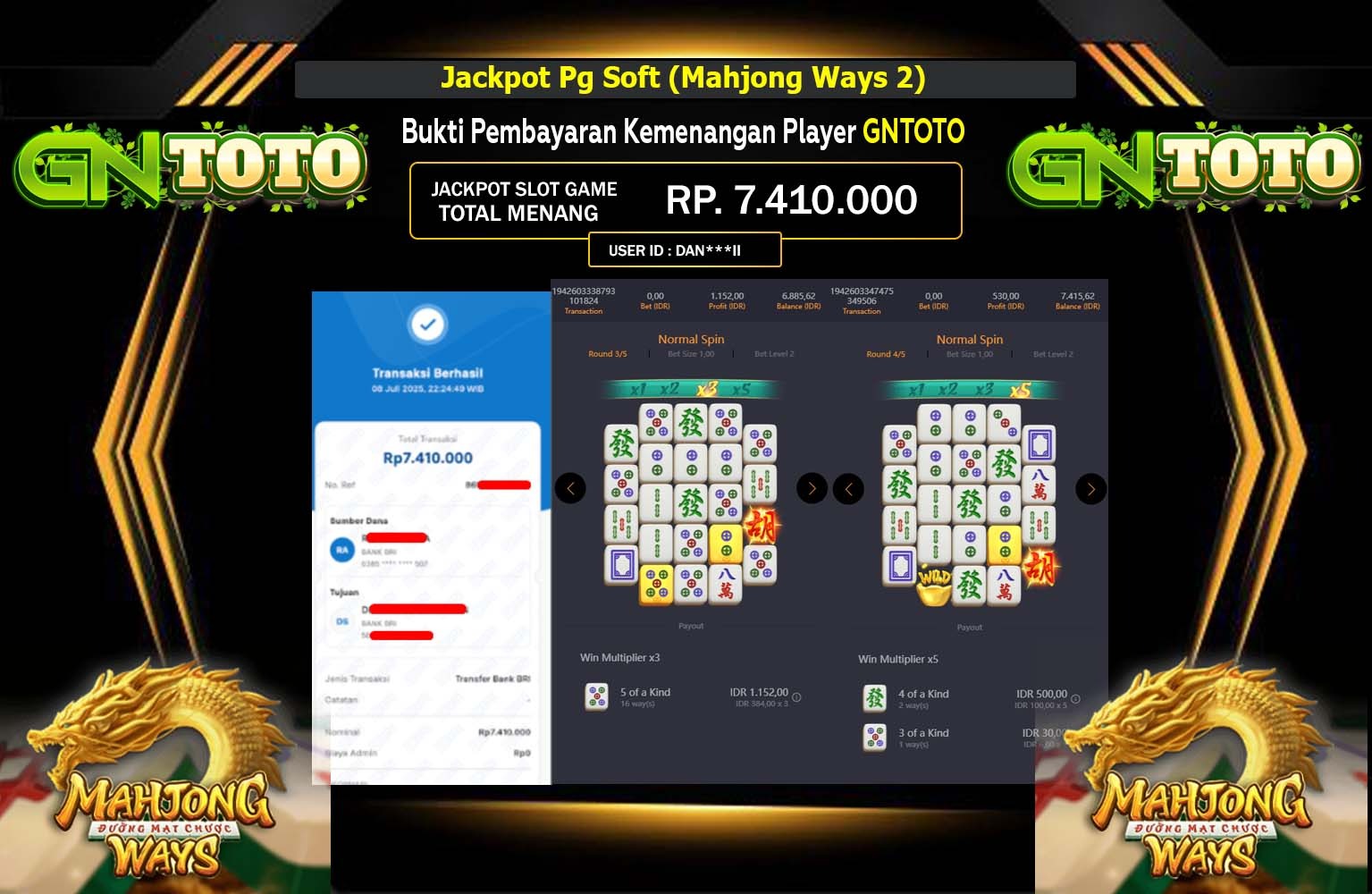 GNTOTO JACKPOT PG SOFT MAHJONG WAYS 2  Rp.7.410.000,- LUNAS